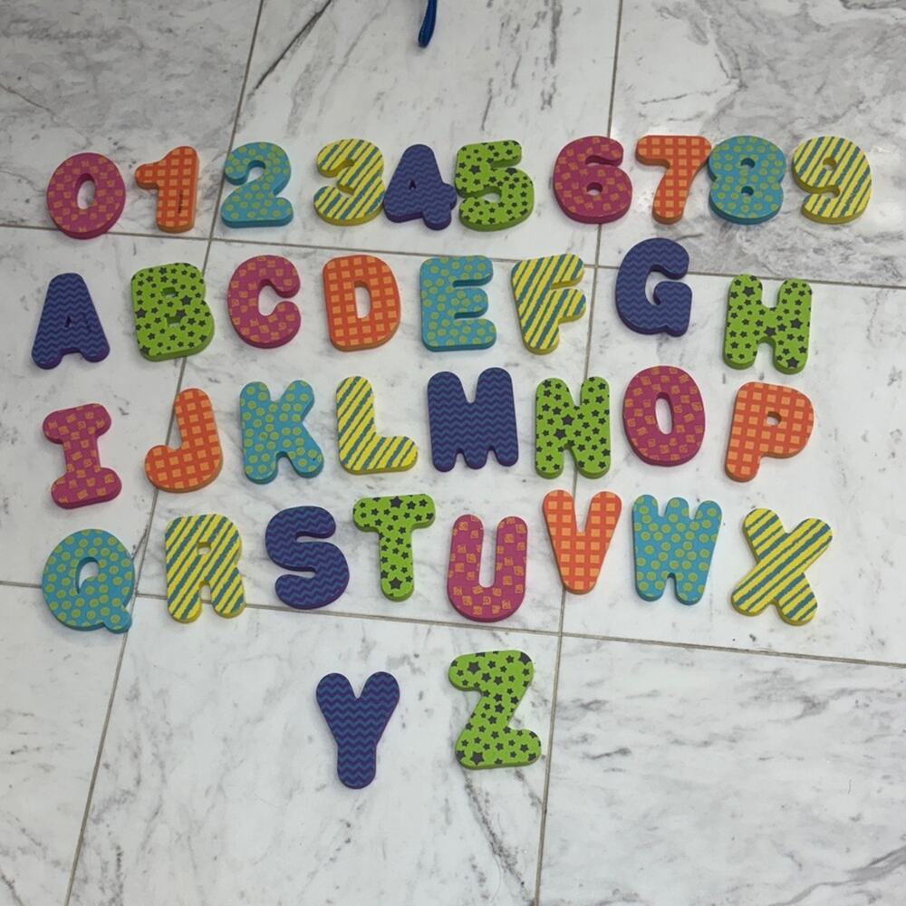 Colorful Foam Alphabet and Numbers Set for bath time fun floating toys euc